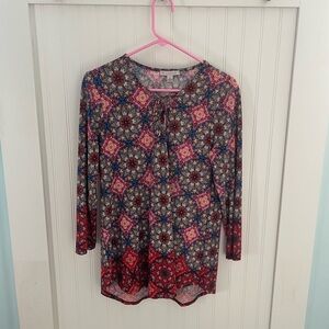 Pink and White Fitted 3/4 Sleeve Blouse